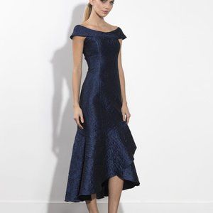 Shoshanna Midnight Trinity Jacquard High-Low Dress Gown